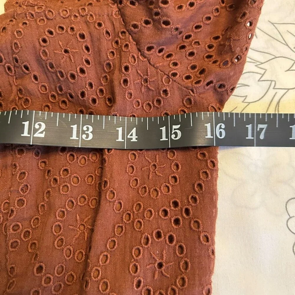 NWT Band of the Free Smock Peplum Crop Cotton Eyelet Boho Top Size Small Brown - Picture 8 of 11